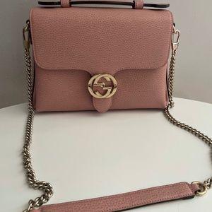 Authentic Gucci Crossbody Purse, Interlocking G Chain Bag - Calfskin Leather